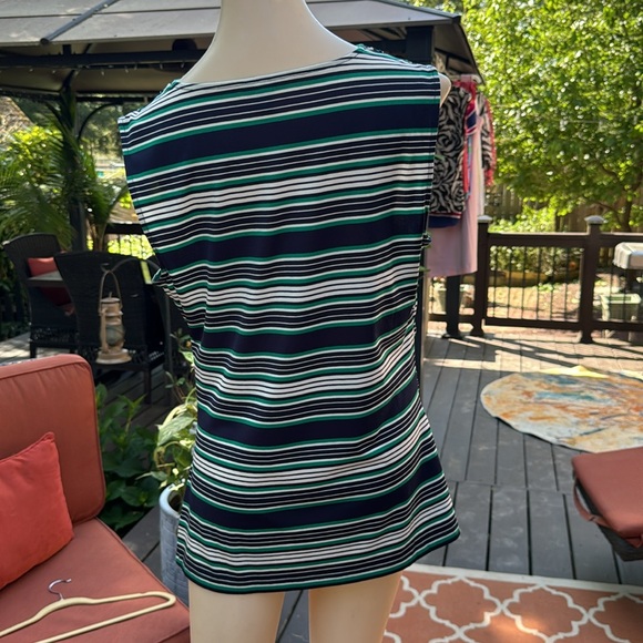 Ann Taylor Top, Navy, Green, and White Striped, Medium - Picture 3 of 8